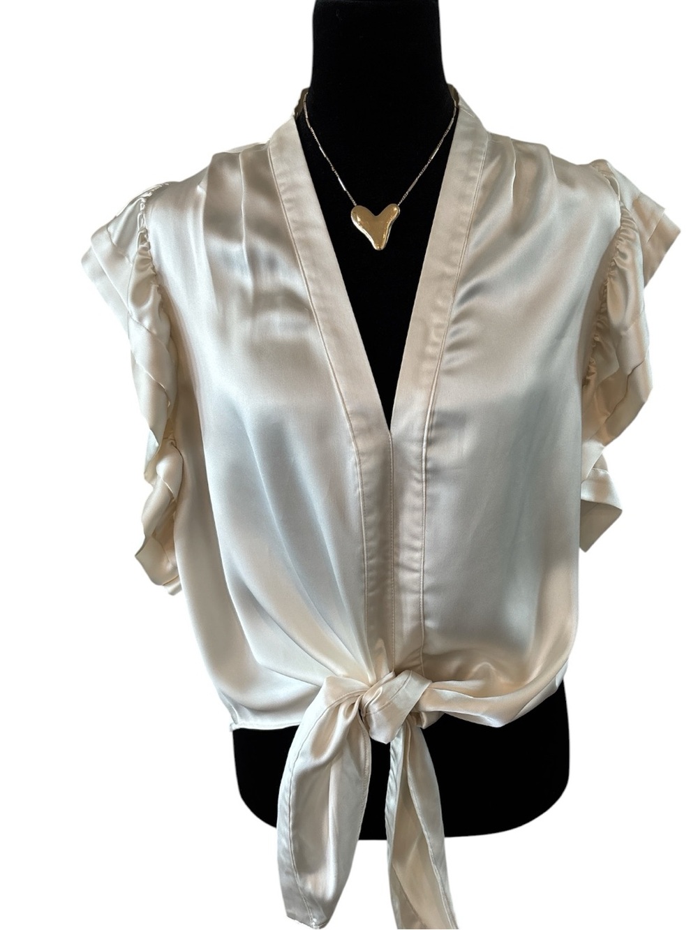 Max Studio Satin Tie-Front Blouse in Cream